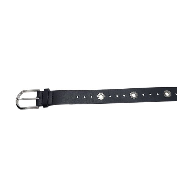Womens Nine West Black Perforated Belt Sz XL Silver Logo Grommet Punk Rocker Emo main image 5